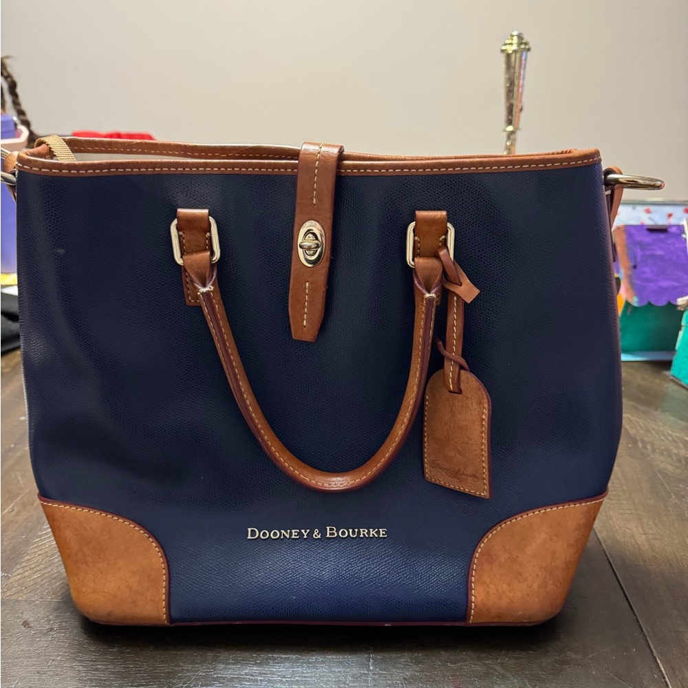 Dooney & Bourke Blue and Brown Leather Tote